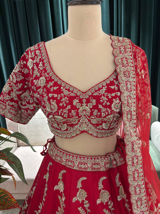 Perfect Designer Bridal Lehenga in Silver Zari & Paisley Motifs