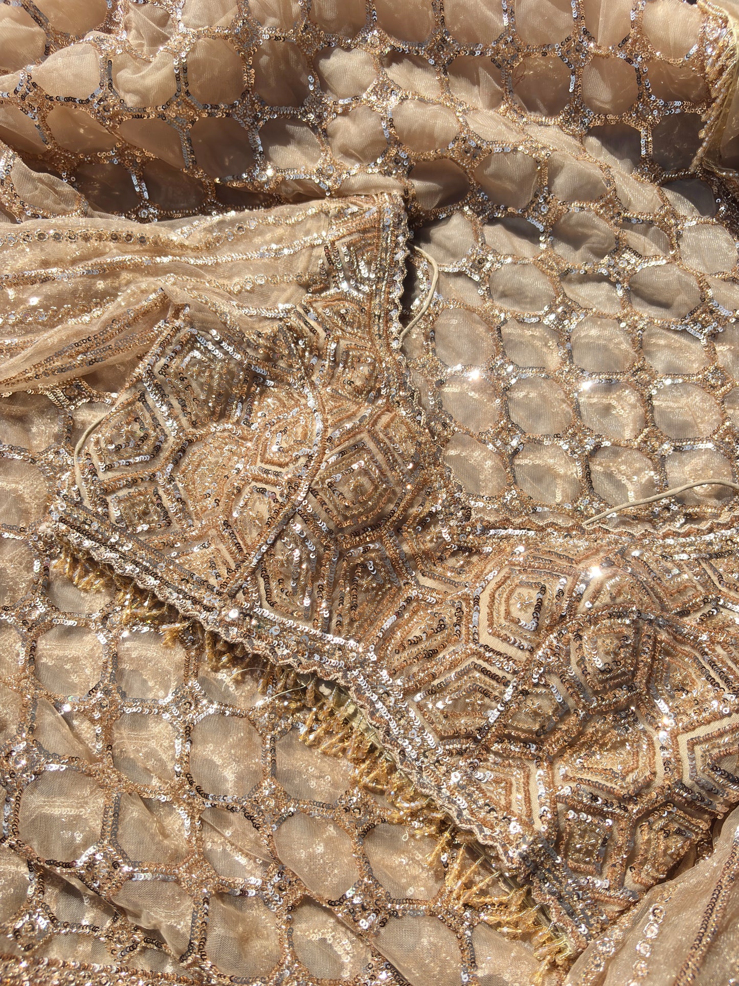 Deisgner Golden Saree Geometric Embroidery With Designer Blouse