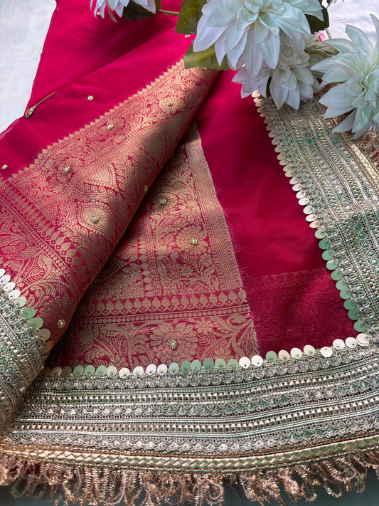 Royal Red Rani Saree with Zari Elephant Embroidered Border