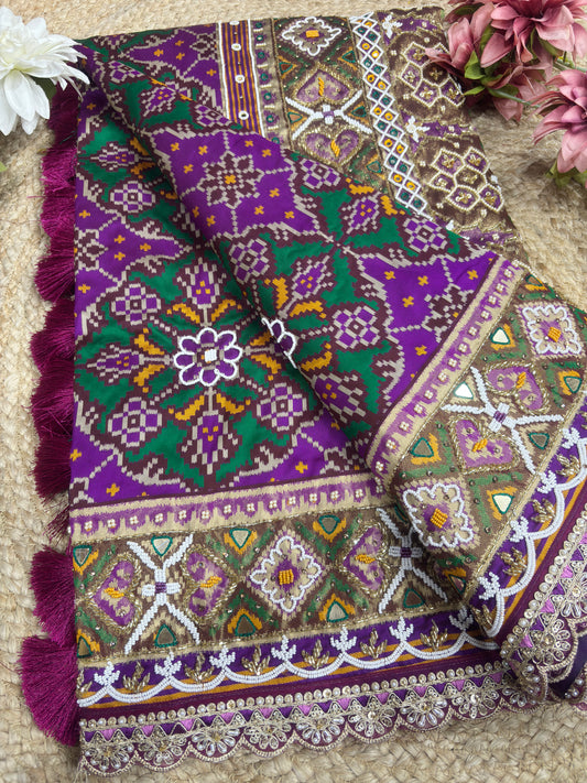 Purple Patola Silk Designer Saree With Pearl & Zarkan Work