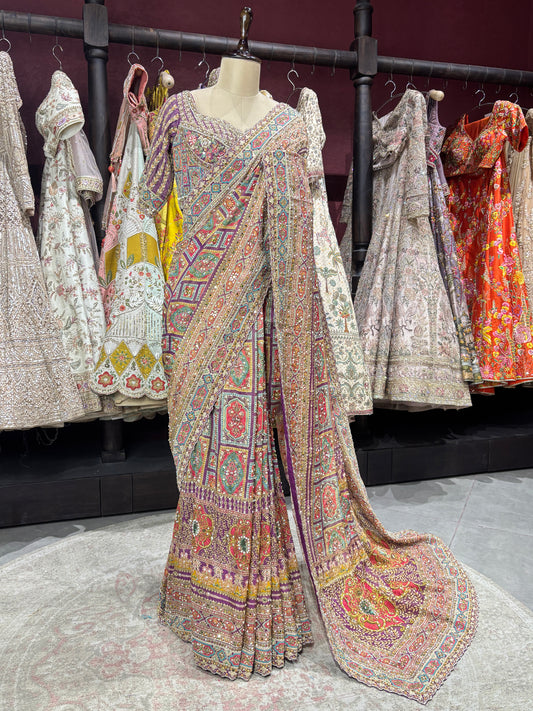 Patola Inspired Saree with Heavy Mirror Work & Designer Blouse