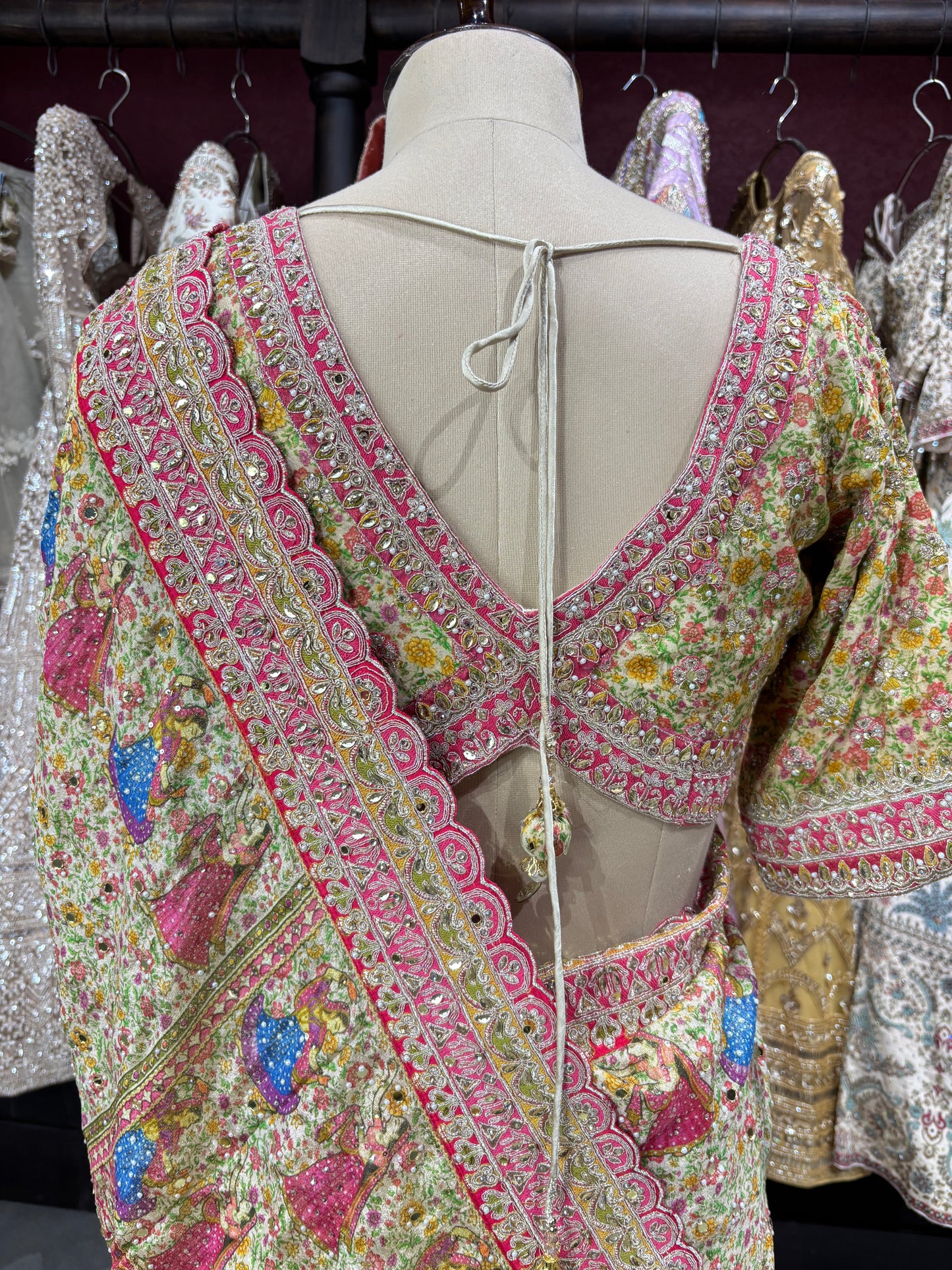 Heritage Printed Saree with Heavy Embroidered Border & Designer Blouse