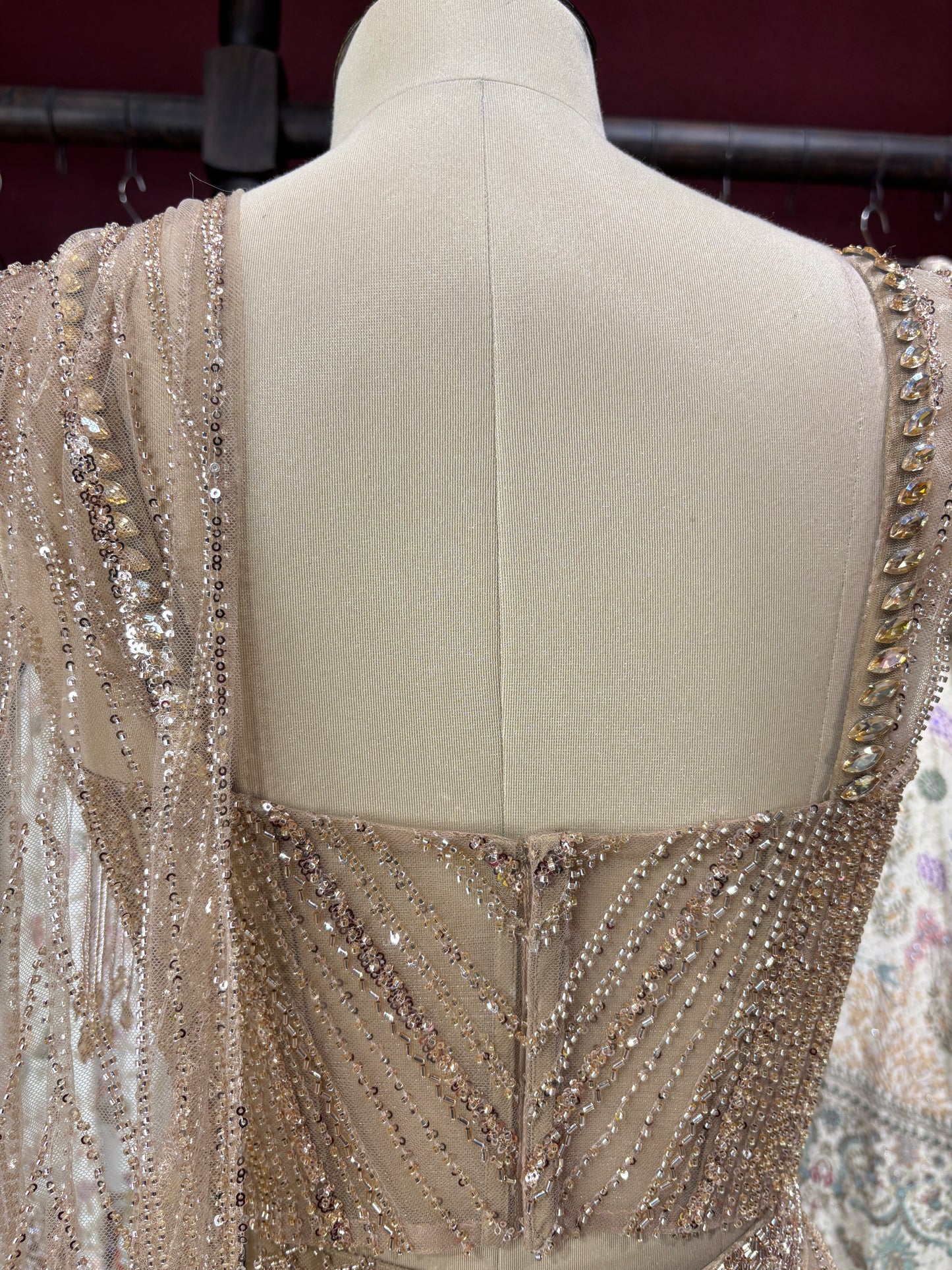 Golden Luxury Designer Drape Saree with Heavy Crystal & Sequins Work