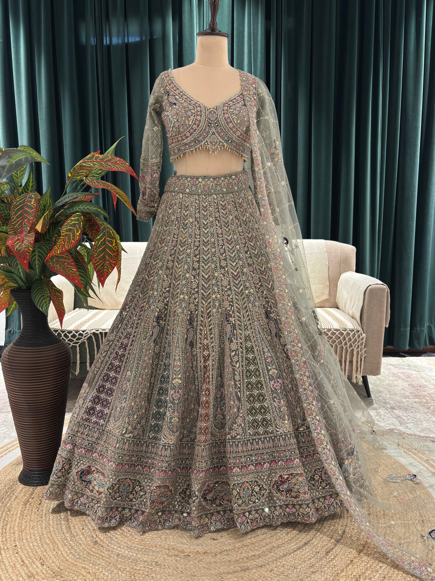 Opulent Golden Embroidered Lehenga with Sequins & Stone Work