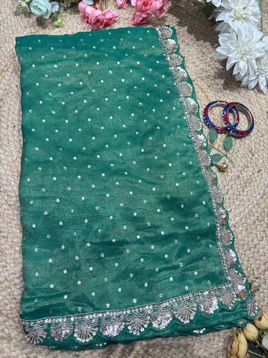Banarasi Tissue Green Blouse with Sequin Floral Embroidery