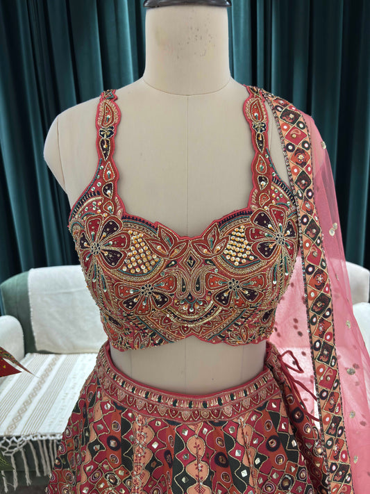 Rose Gold Lehenga Set with Sweetheart Choli & Polka Dot Dupatta