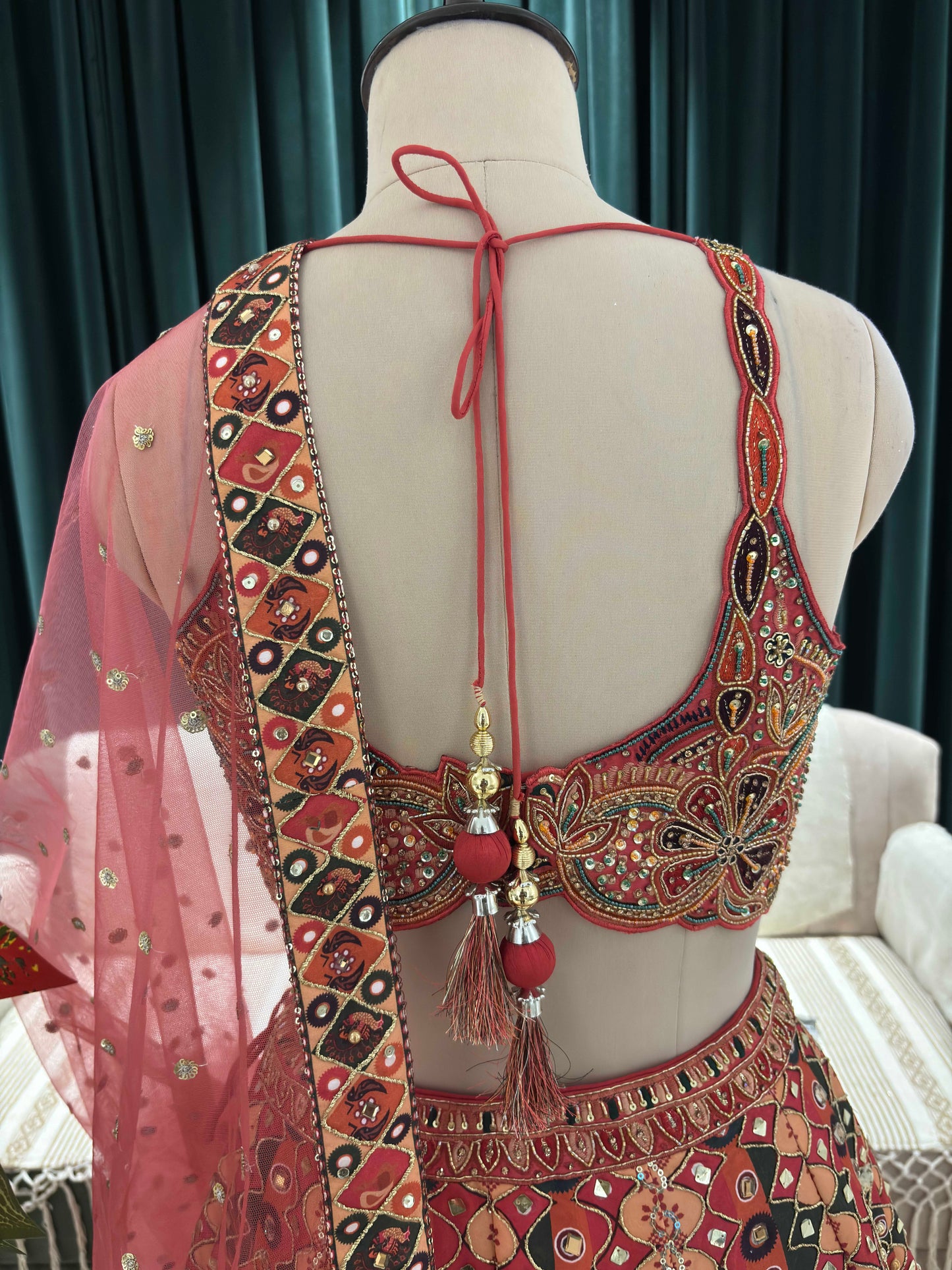 Rose Gold Lehenga Set with Sweetheart Choli & Polka Dot Dupatta