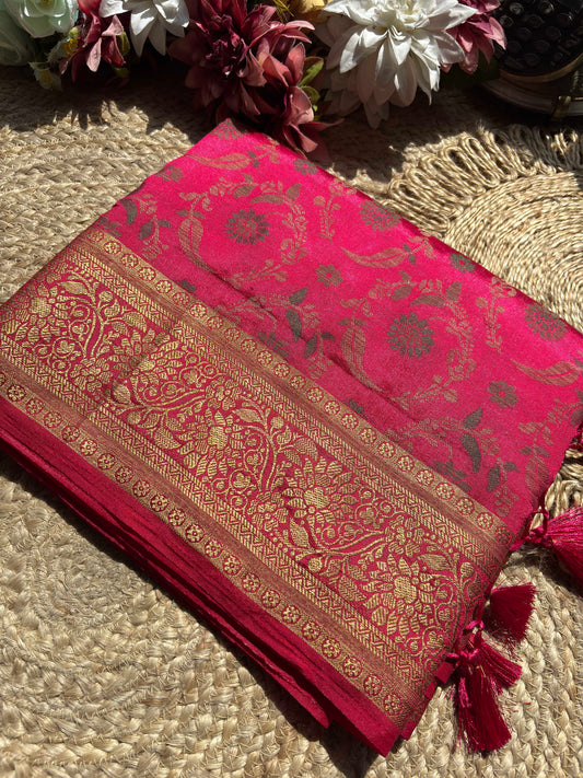 Rani Pink Banarasi Patola Silk Saree with Antique Gold Zari Weaving