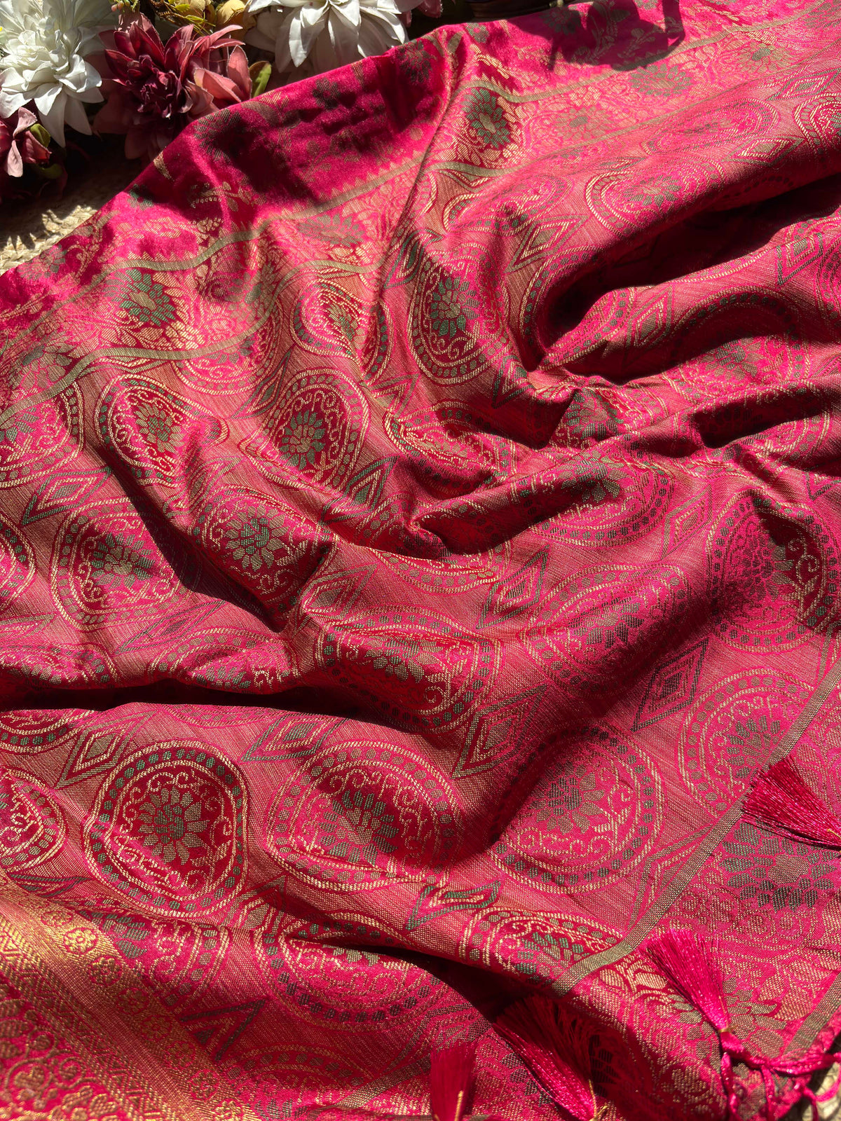 Rani Pink Banarasi Patola Silk Saree with Antique Gold Zari Weaving