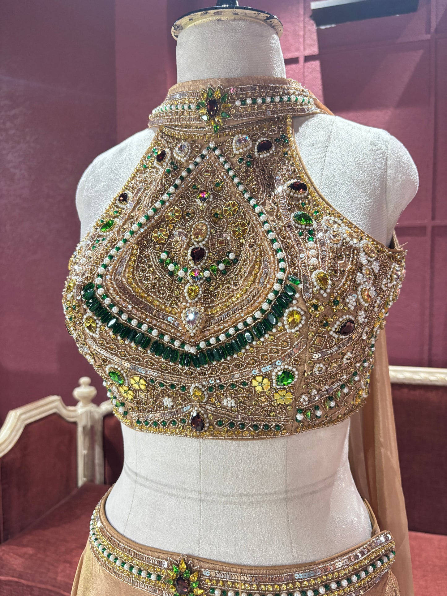 Shimmer Tissue Golden Lehenga Choli with Gemstone Embroidery