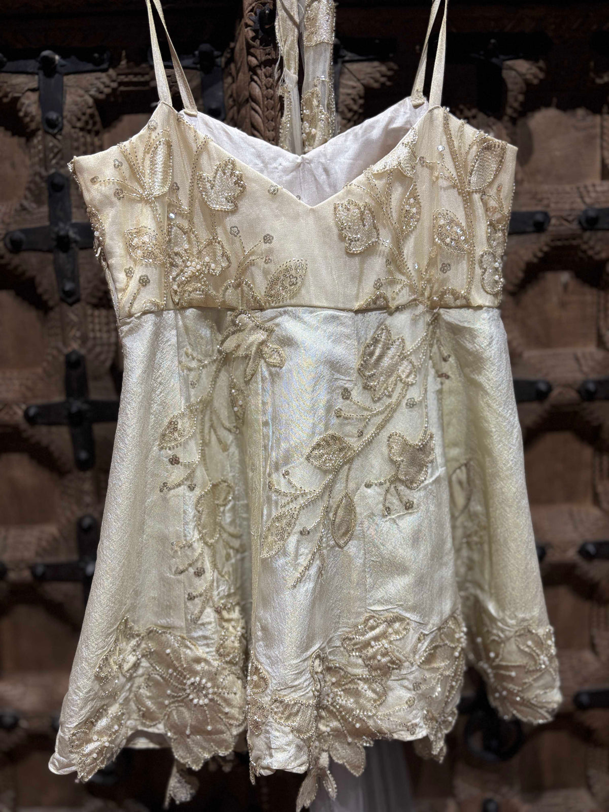 Ivory Pearl Embellished Peplum Divider Set with Dupatta
