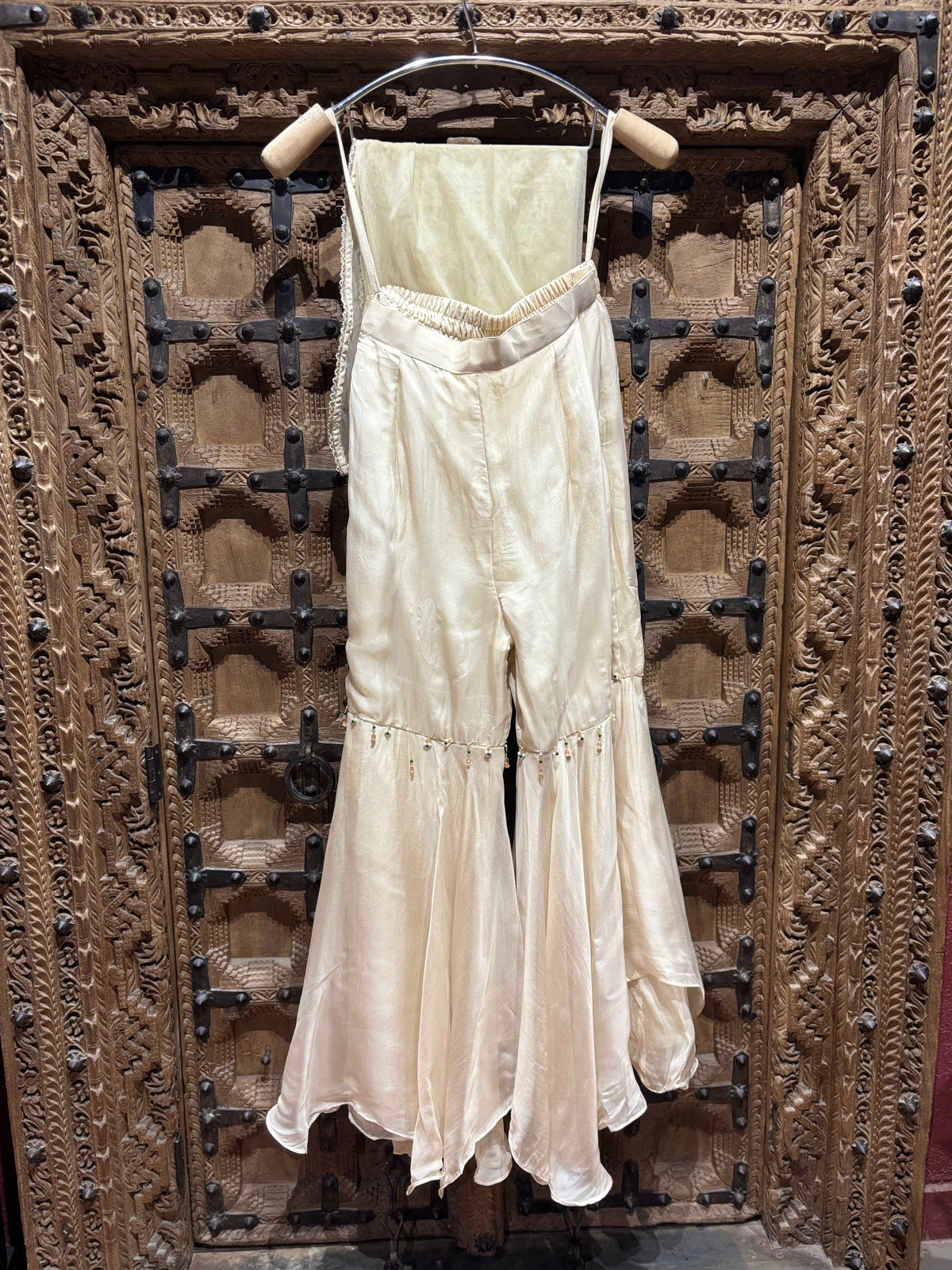 Ivory Pearl Embellished Peplum Garara Set with Dupatta