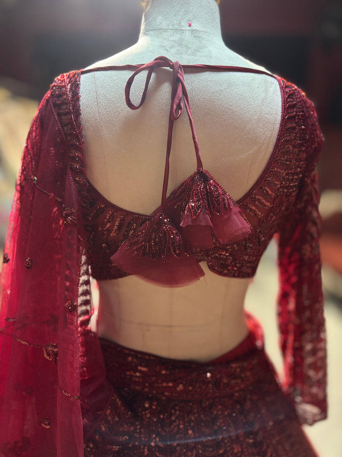 Wine Maroon Sequin Embroidered Non Bridal Lehenga Set