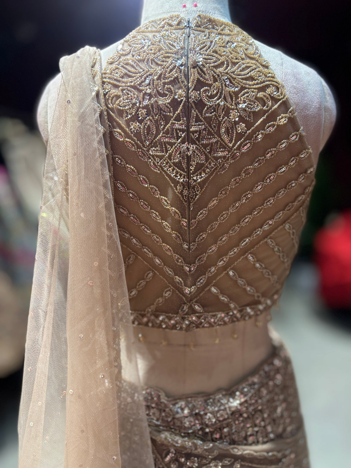 Champagne Gold Embroidered Draped Fish Cut Lehenga Set