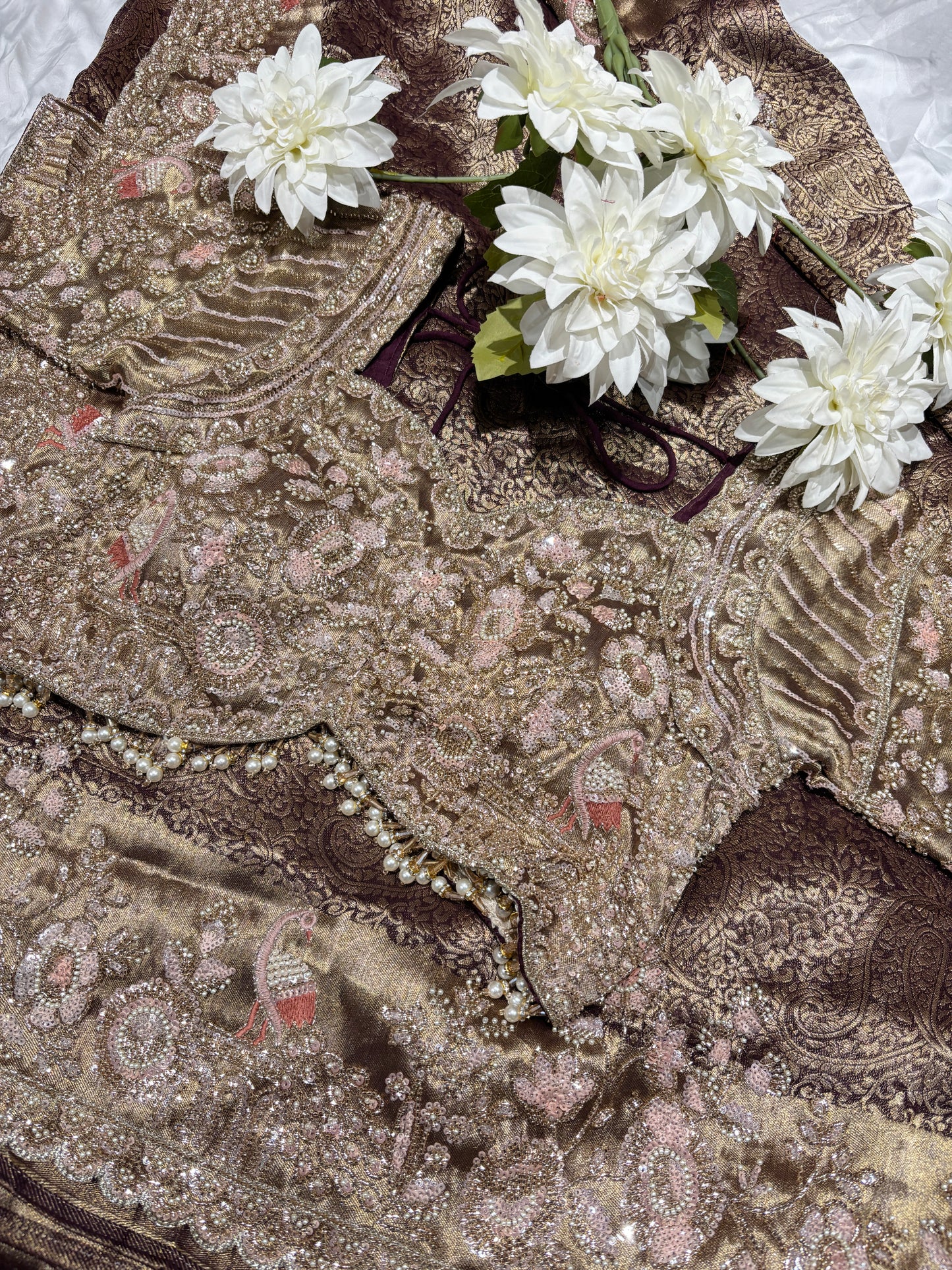 Golden Zari Embroidered Peacock Designer Saree