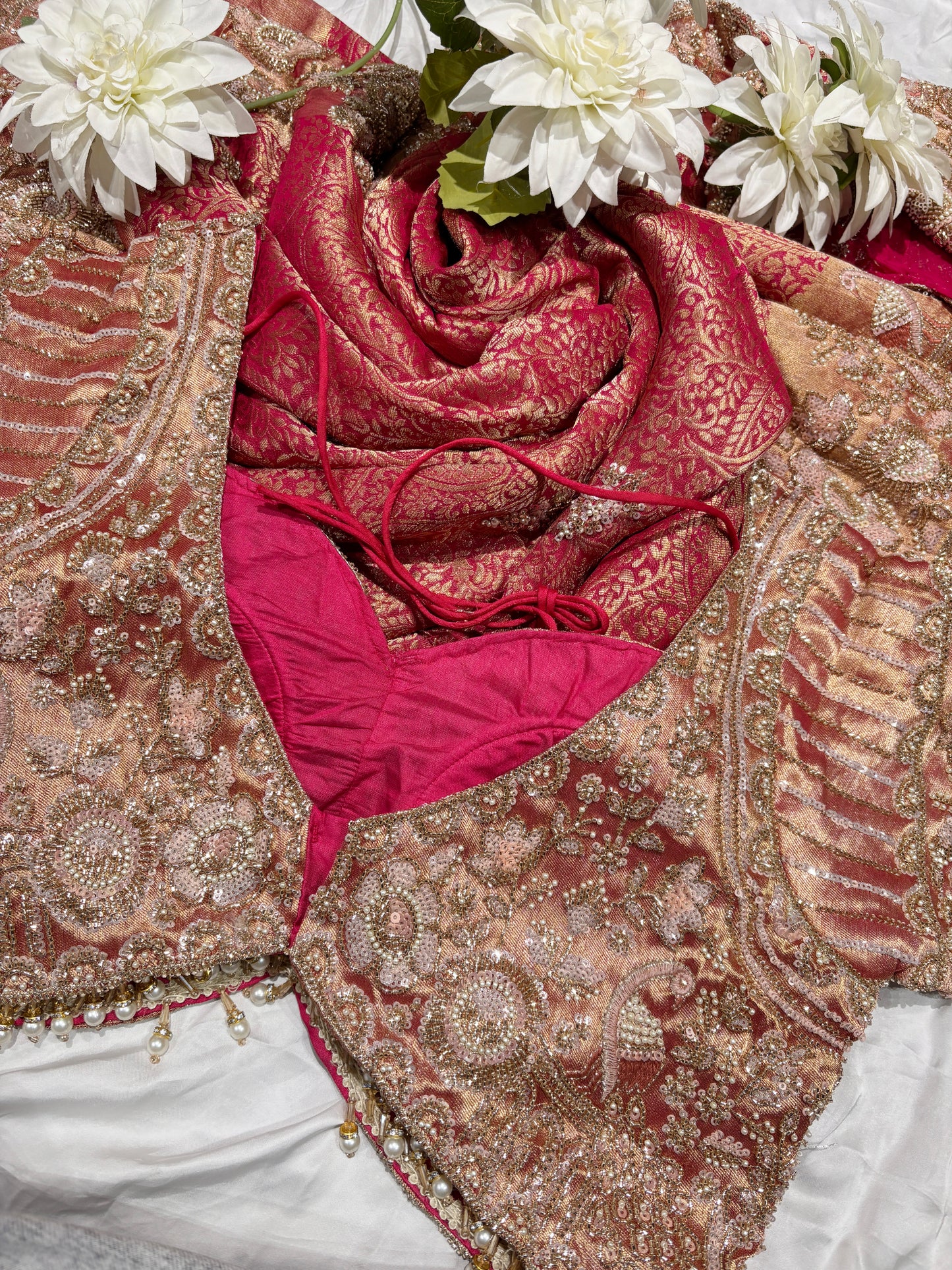 Rani Pink Zari Embroidered Peacock Designer Saree