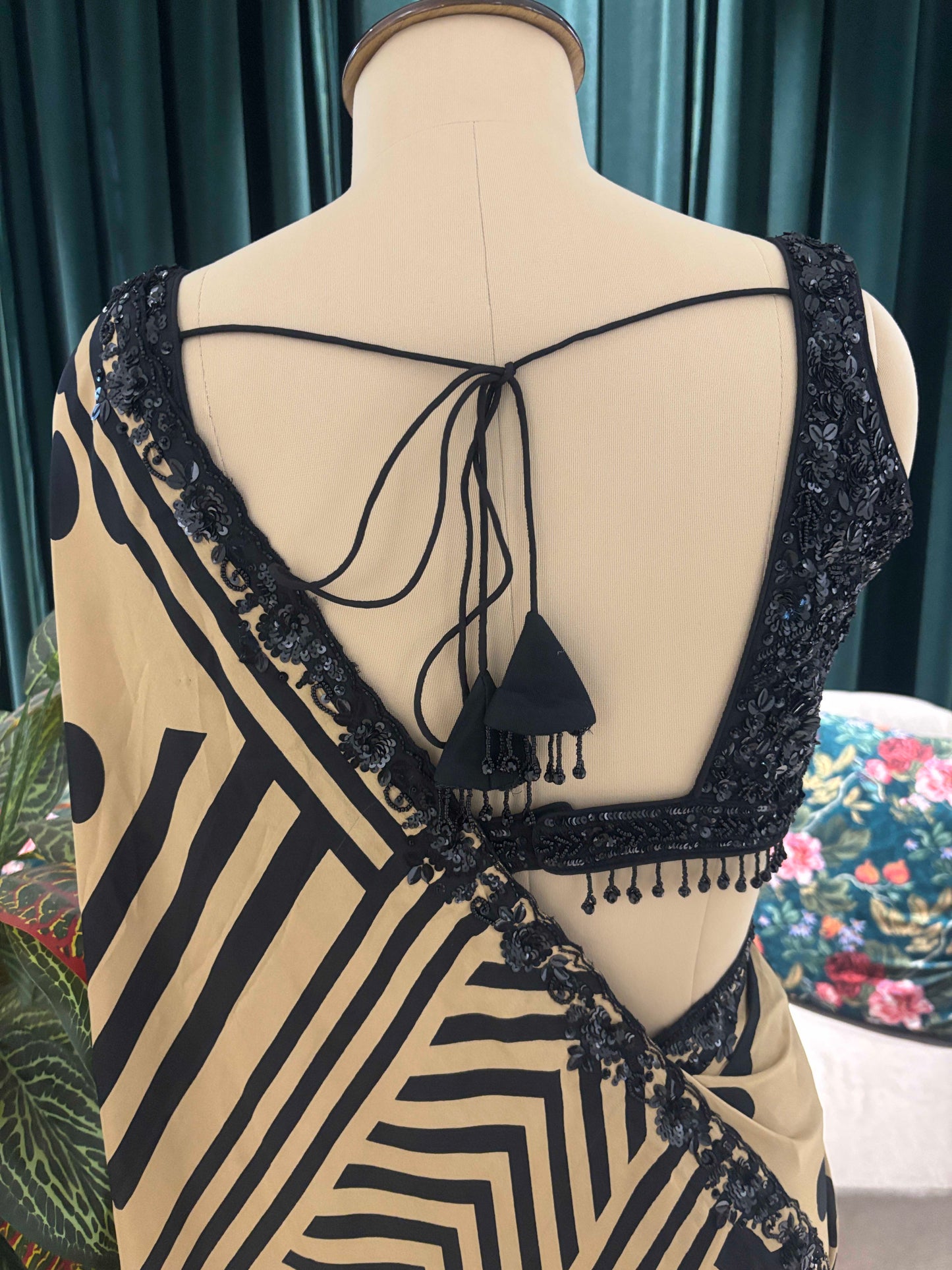 Golden Printed Saree with Sequin Embroidered Blouse