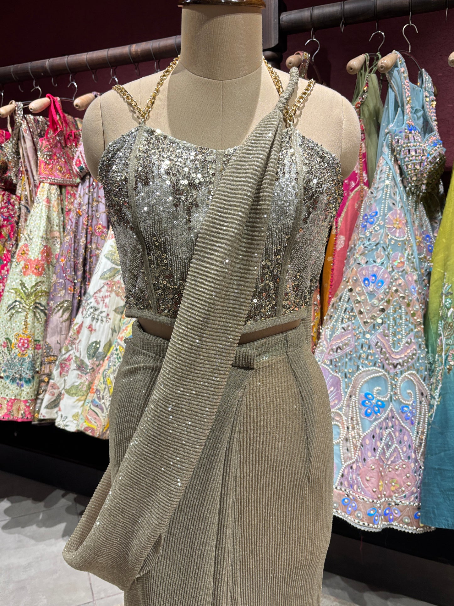 Golden Drape Saree with Sequin Designer Blouse