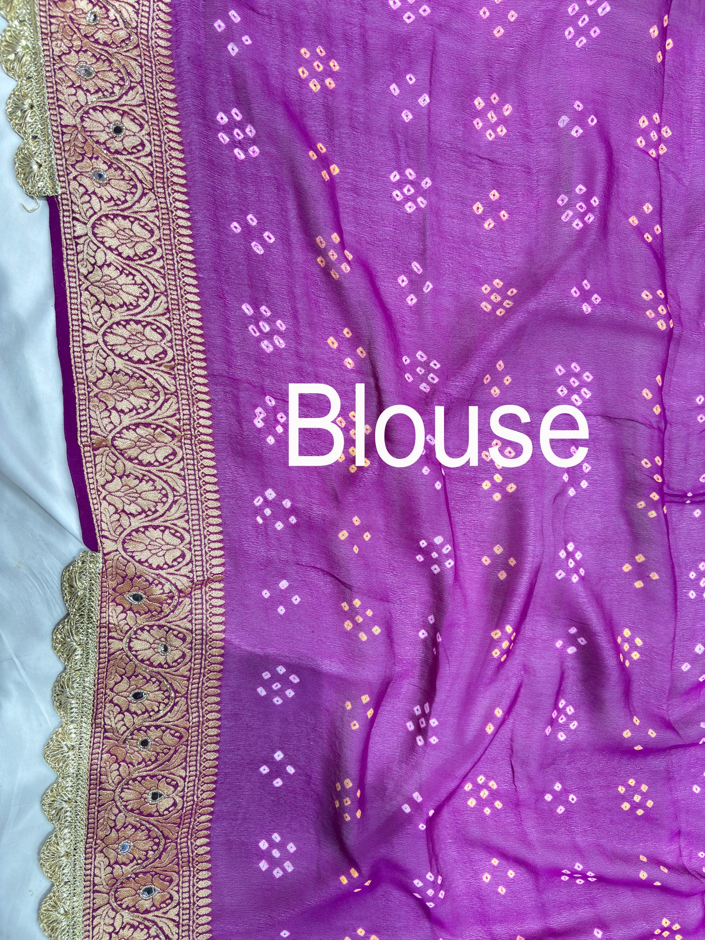 Purple Khaddi Georgette Bandhani Saree with Zari Weaving Mirror Work