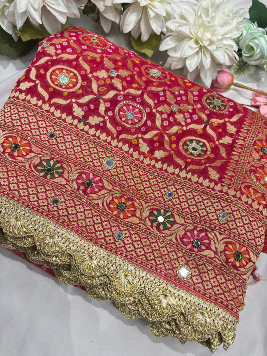 Khaddi Georgette Saree with Multicolor Floral Weaving Mirror Work
