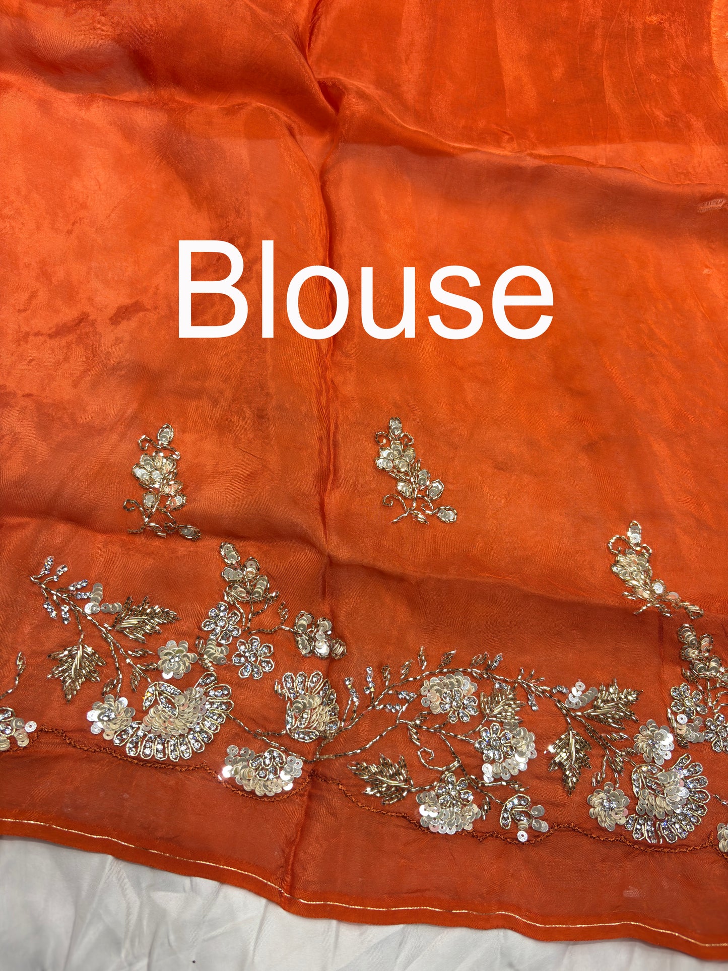 Orange Silk Handwork Saree Premium Floral Sequins Designer Saree