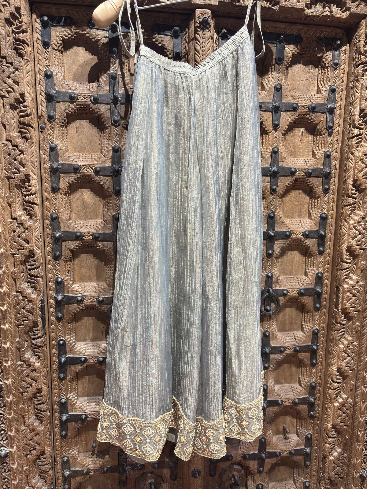 Silver Grey Gold Embroidered Designer Palazzo Set