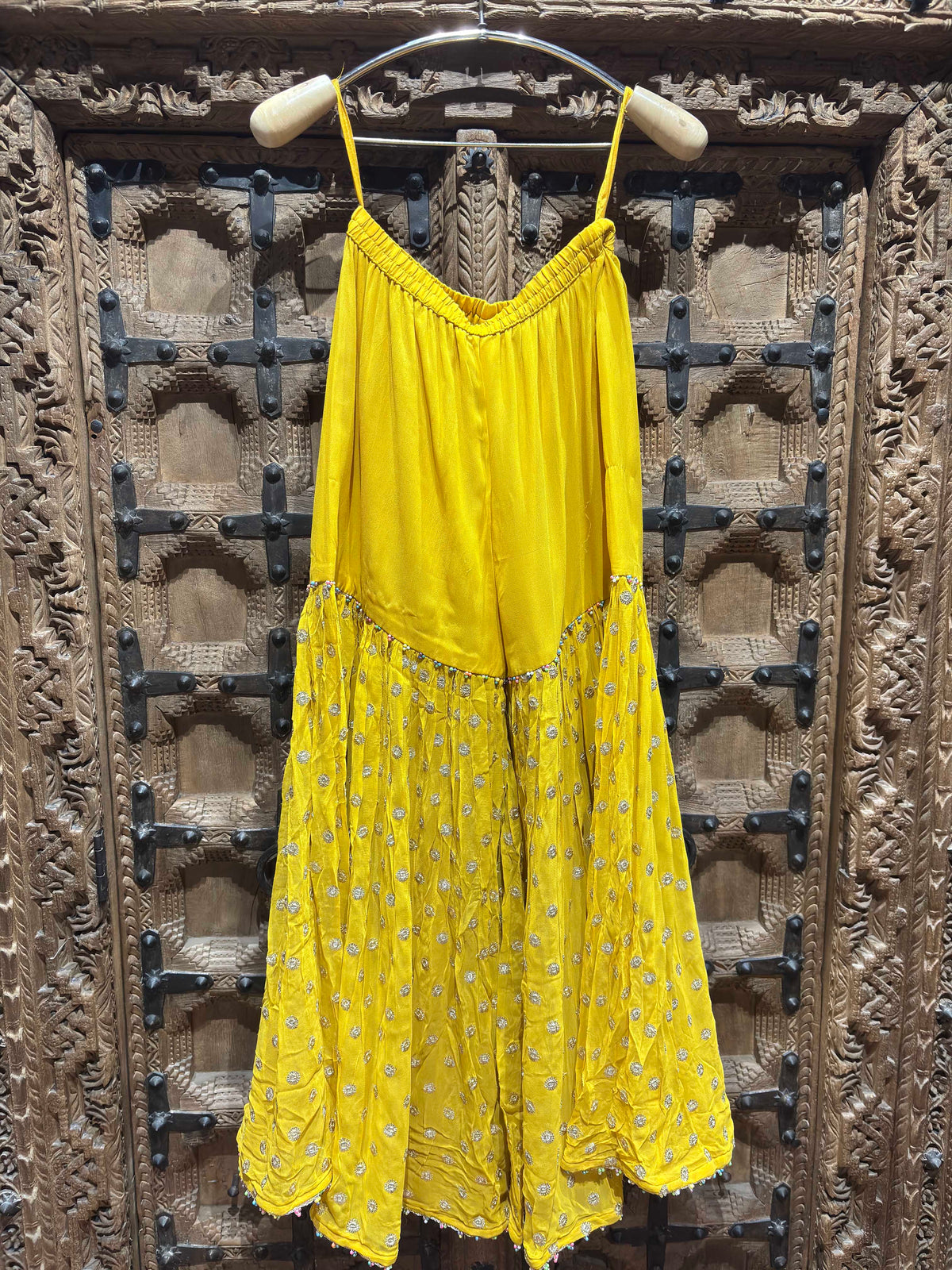 Mustard Yellow Embroidered Kurti & Sharara Set for Women
