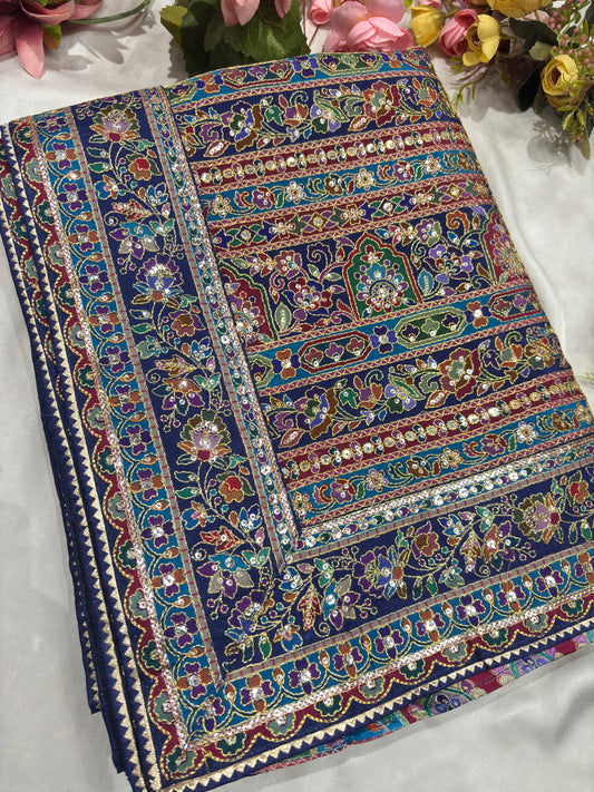 Navy Blue Multicolor Heavy Embroidered Designer Readymade Blouse