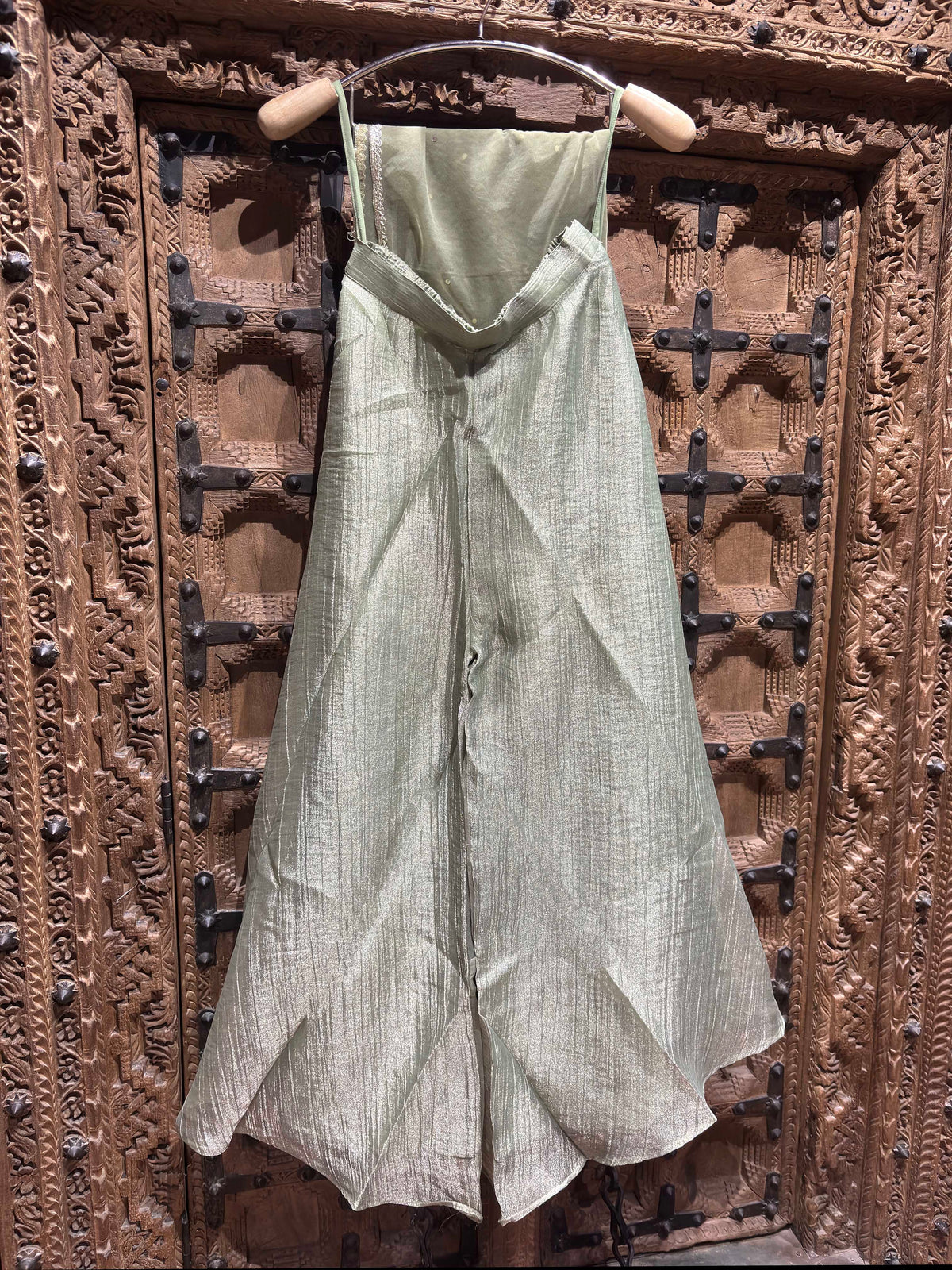 Halter Neck Layered Top with Shimmer Palazzo Set for Women