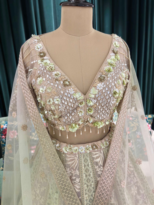 Embroidered Lehenga with Sequin Adornments & Sheer Dupatta