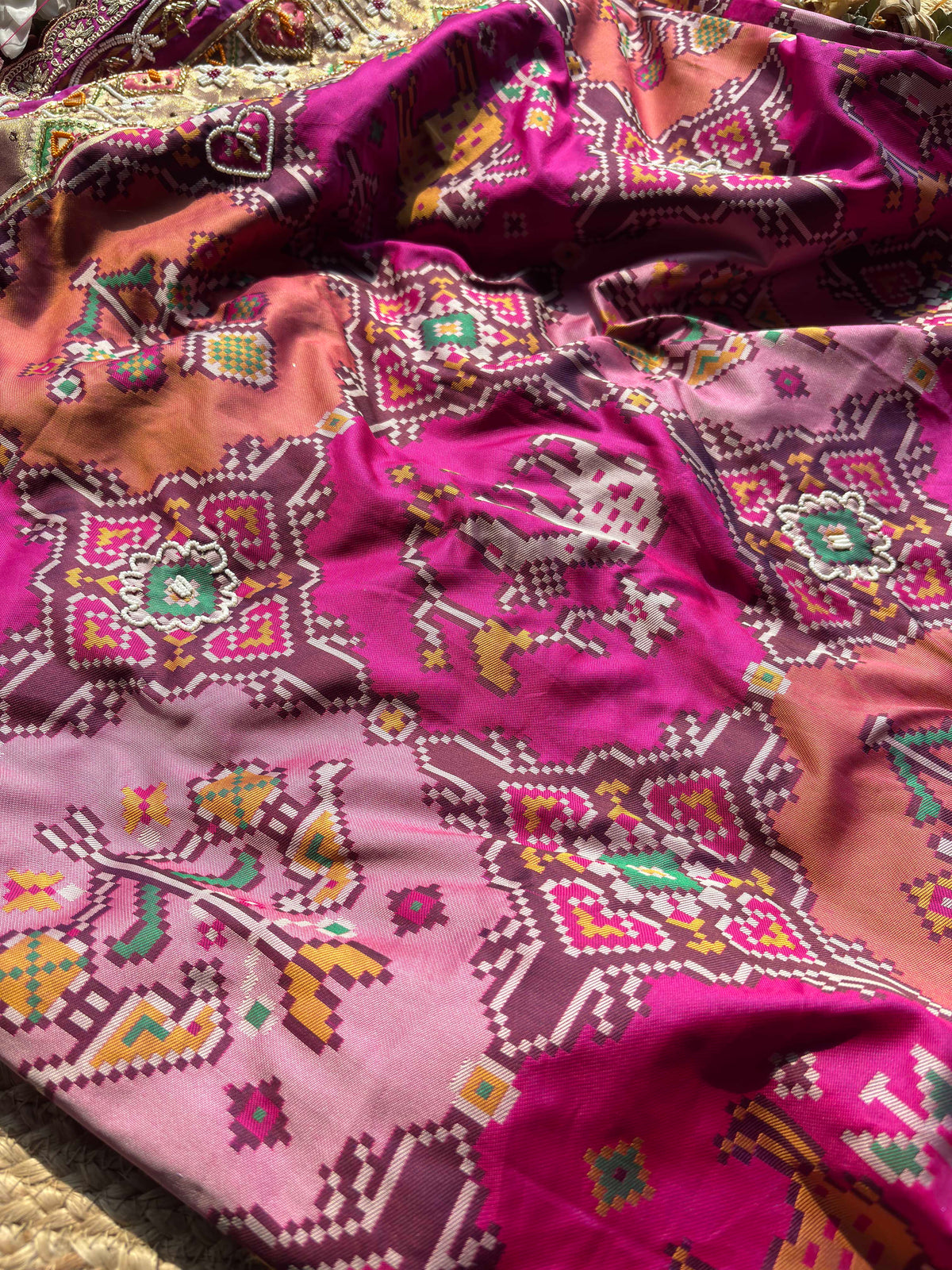 Designer Patola Saree with Heavy Multicolor Floral Embroidery