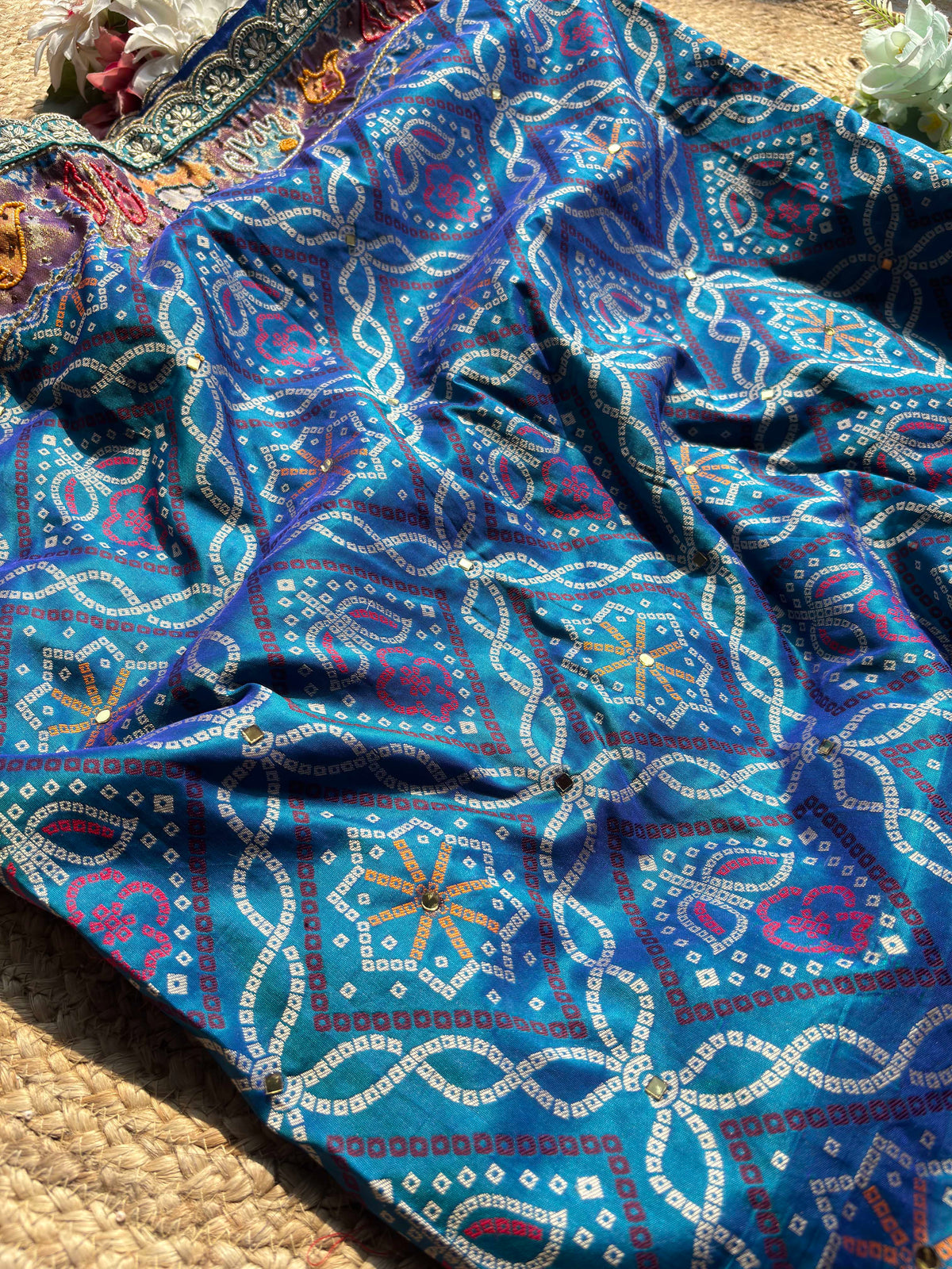 Royal Teal Blue Designer Saree with Multicolor Paisley Embroidery Work