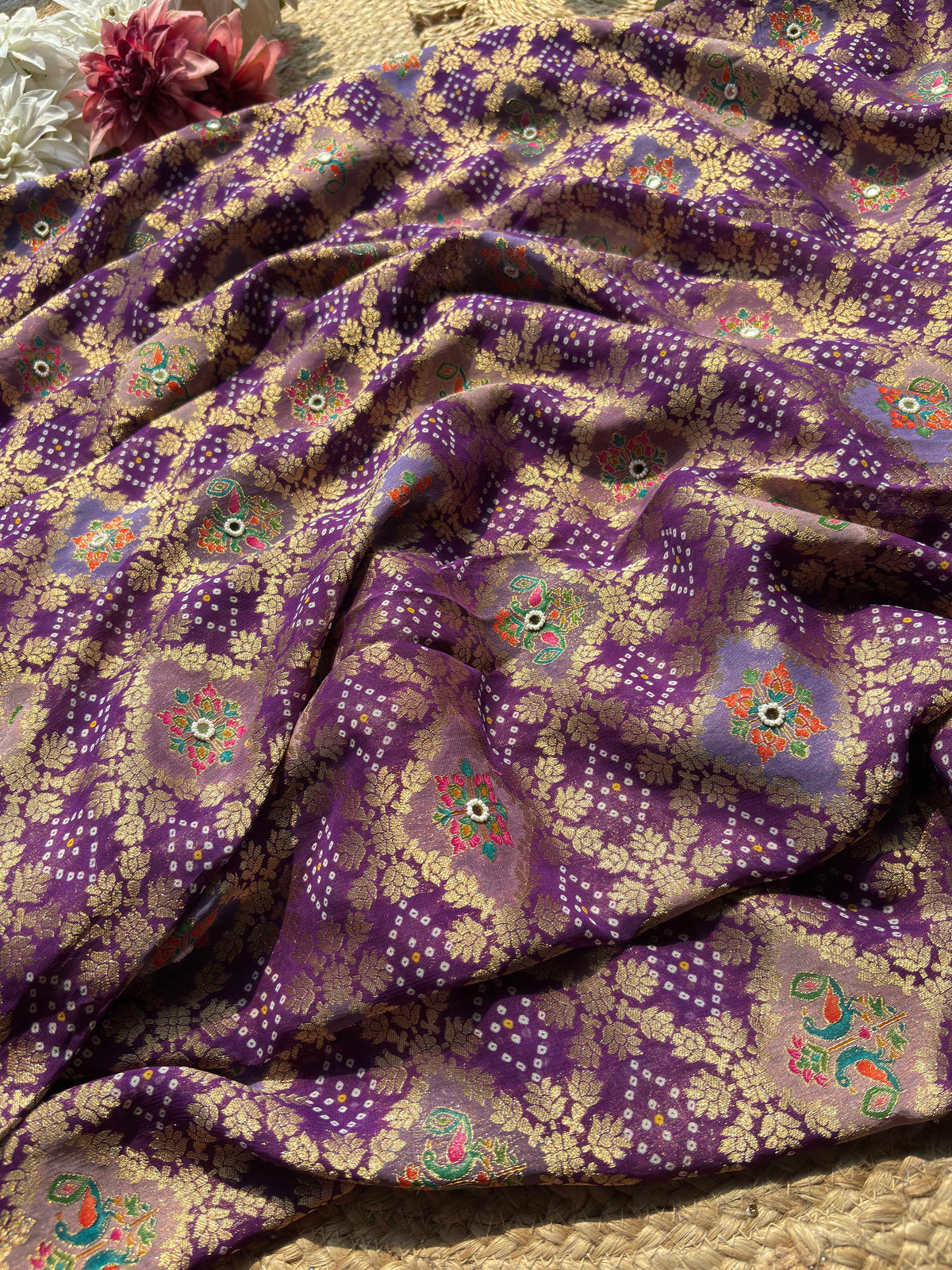 Purple Gold Zari Designer Saree with Traditional Floral Motifs Work