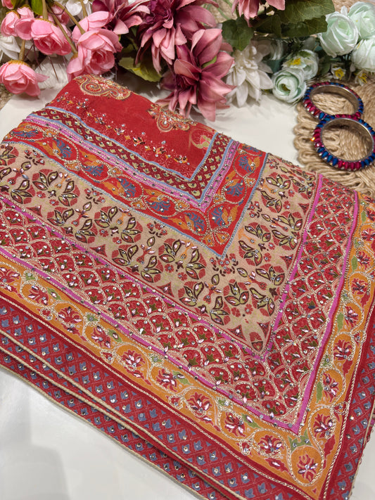 Grand Designer Floral Print Saree With Zarkan & Sequins Work Blouse