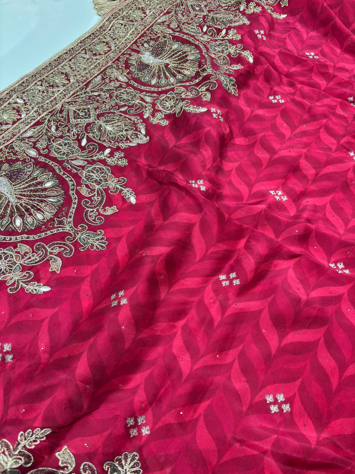 Designer Embroidered Saree with Heavy Zari & Sequins Work Blouse