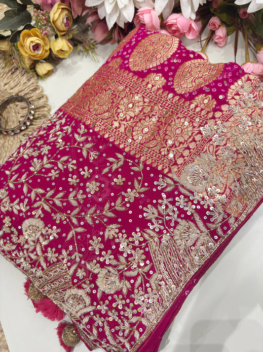 Khaddi Georgette Zari Embroidered Designer Saree with Sequins Work