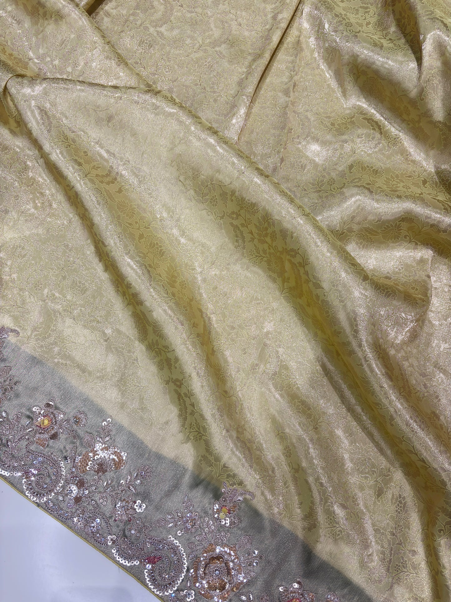 Green Kanchipuram Silk Saree with Heavy Sequins Embroidered Border