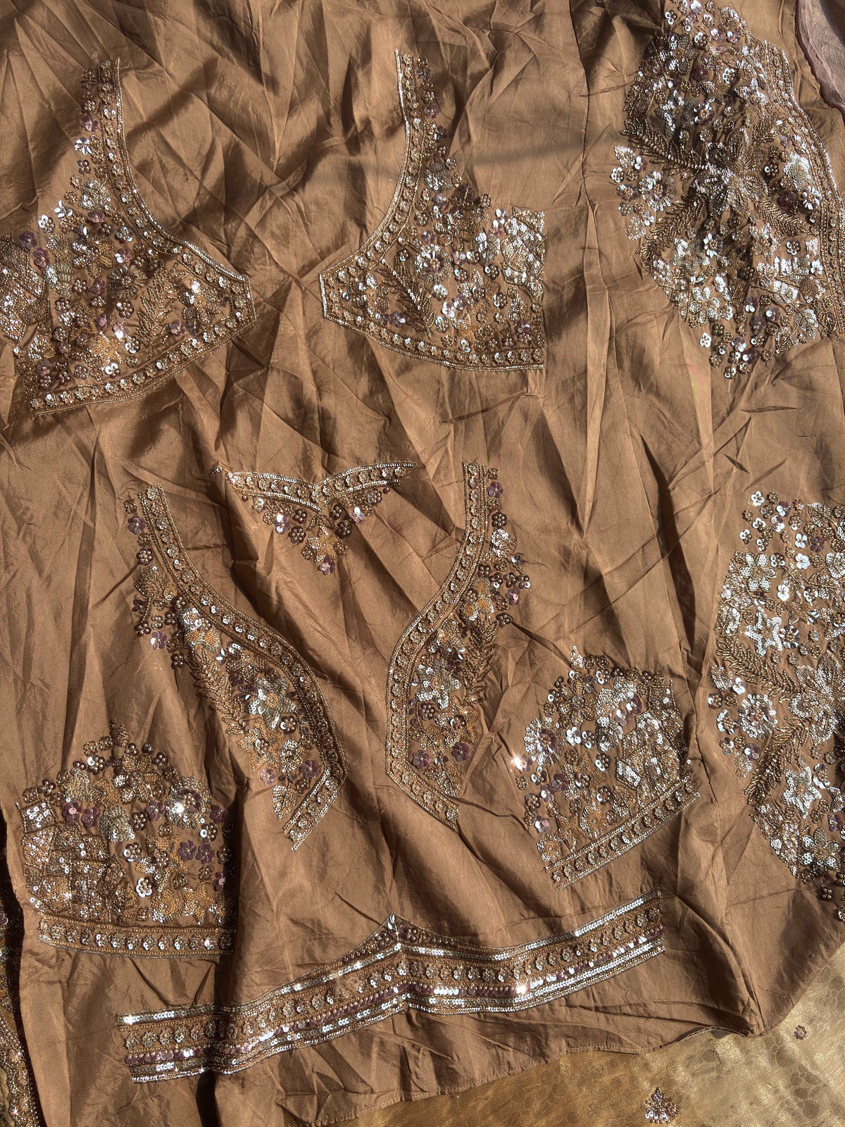Champagne Gold Embroidered Saree with Floral Sequin Border