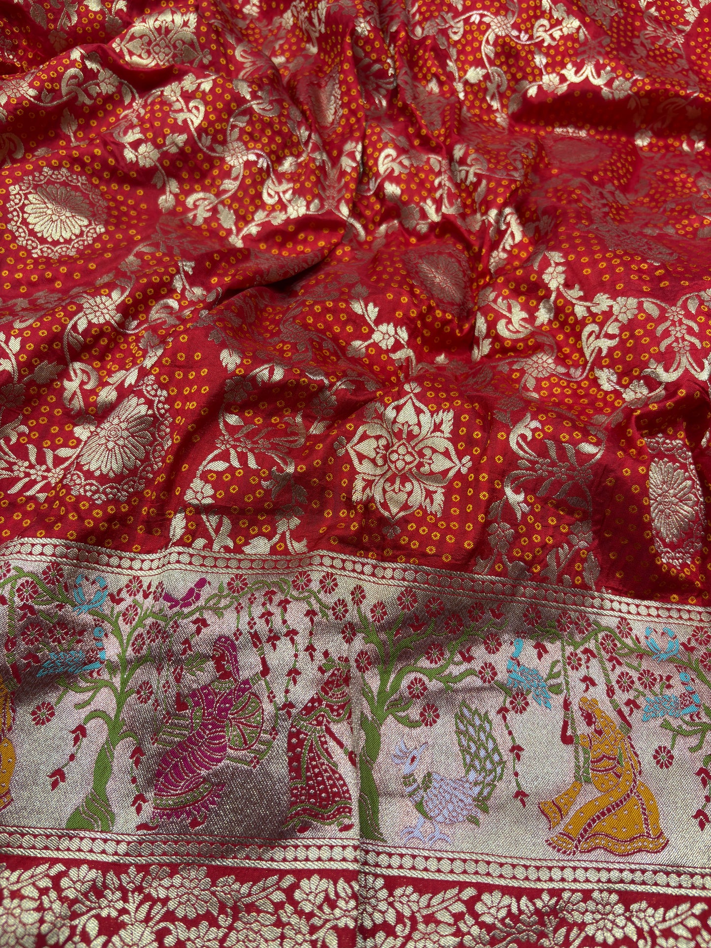 Red Designer Woven Saree with Rich Zari Border & Peacock Floral Pallu