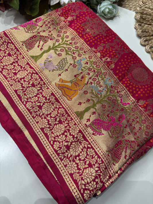 Rani Designer Woven Saree with Rich Zari Border & Peacock Floral Pallu
