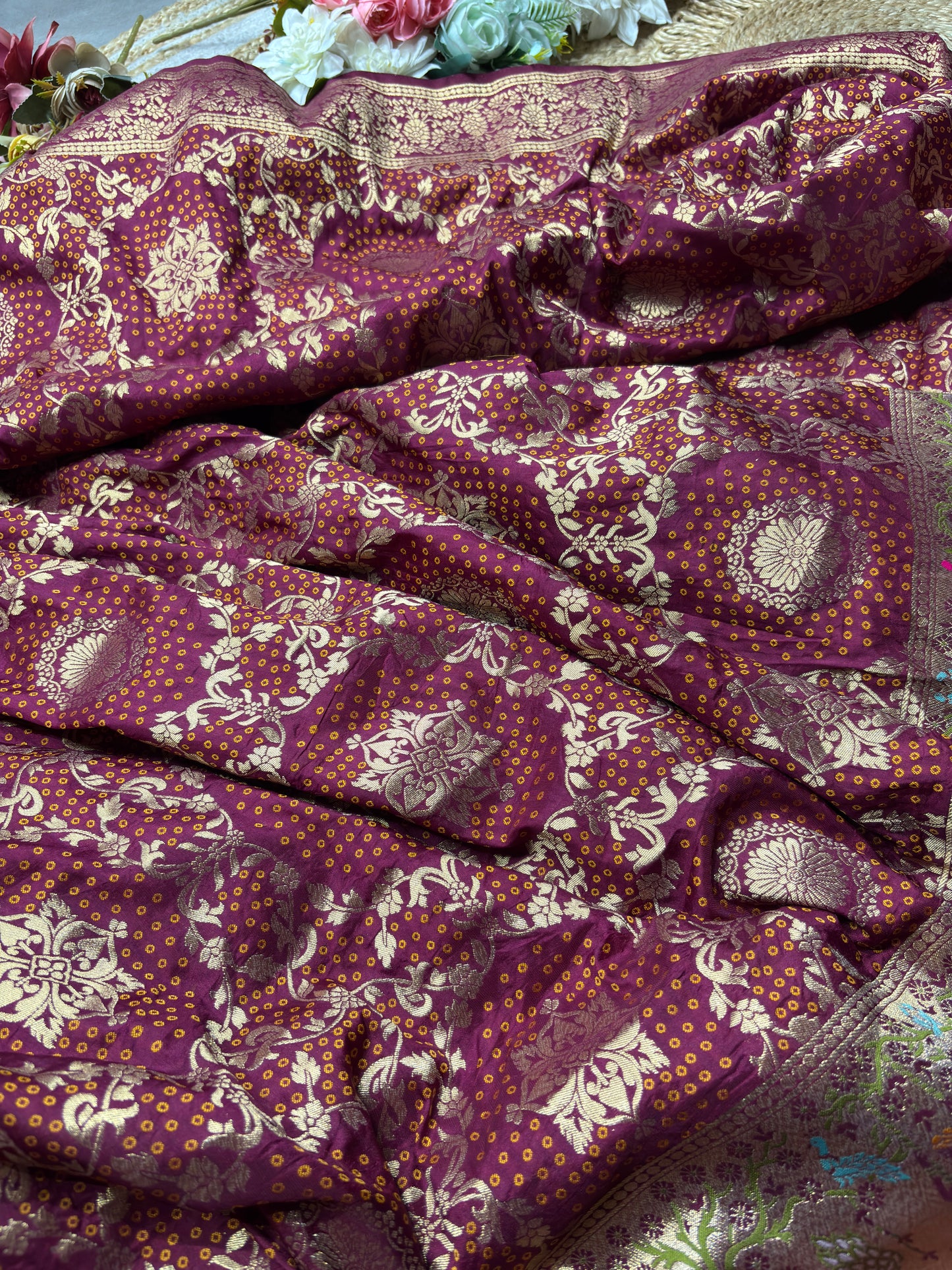 Wine Designer Woven Saree with Rich Zari Border & Peacock Floral Pallu