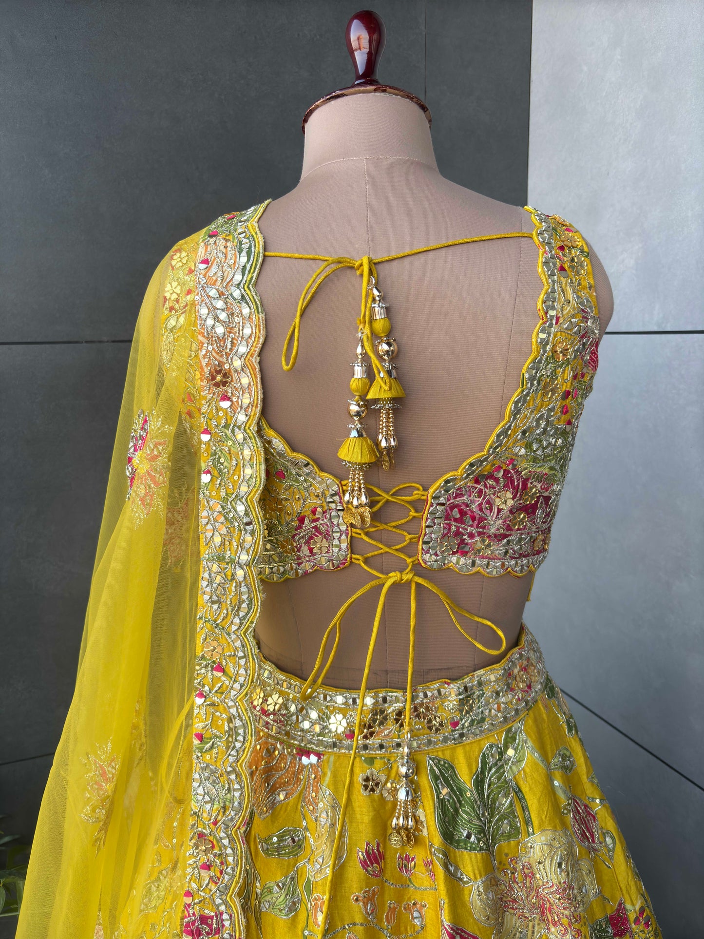 Yellow Hand Work Highlight Designer Lehanga