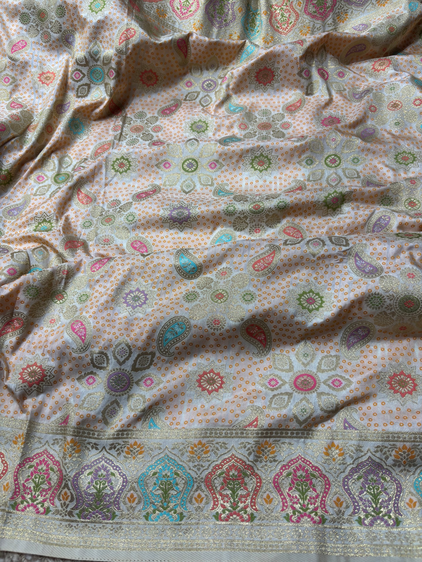 Ivory Designer Woven Saree with Floral Paisley Motifs & Rich Border