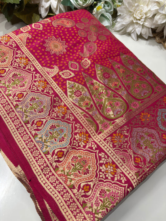 Rani Designer Woven Saree with Floral Paisley Motifs & Rich Border