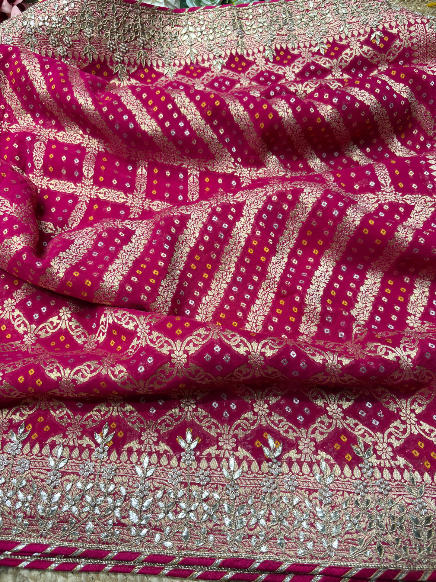 Rani Designer Woven Saree with Heavy Zari Work Border & Floral Motifs