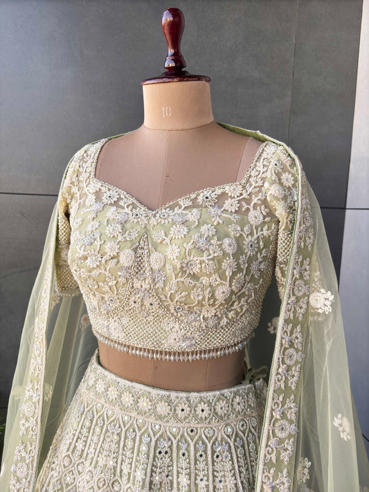 The Perfect Green Colour Lehanga with Sequnis Work