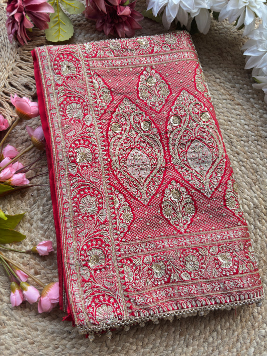 Designer Saree with Silver Zari Floral Jaal Work & Embroidered Border
