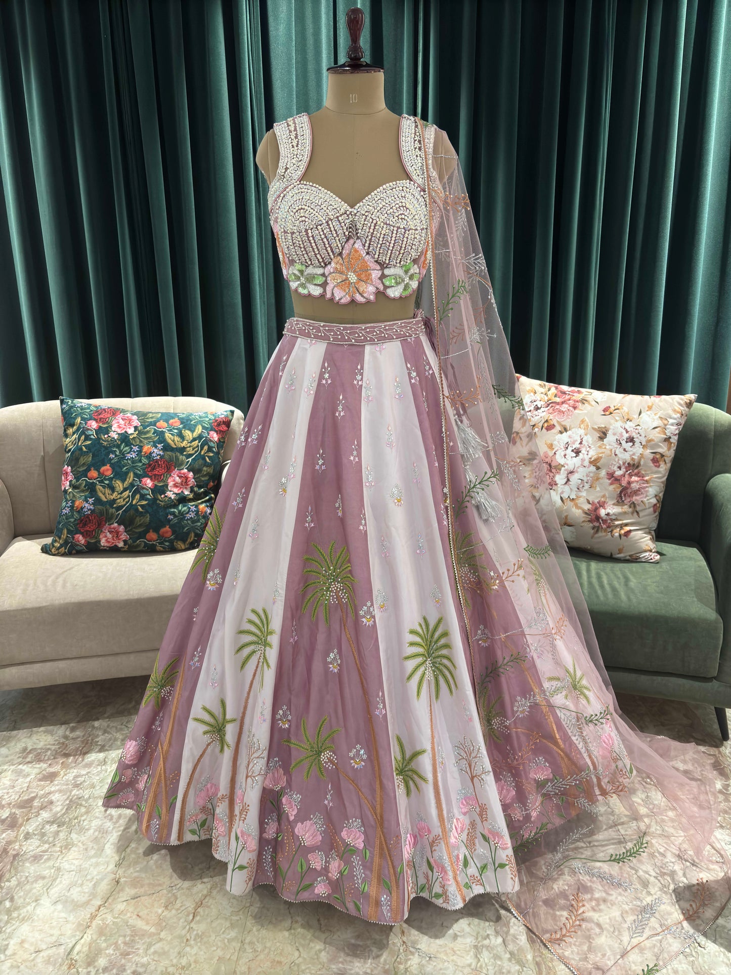 Ivory Embroidered Floral Designer Lehenga Set