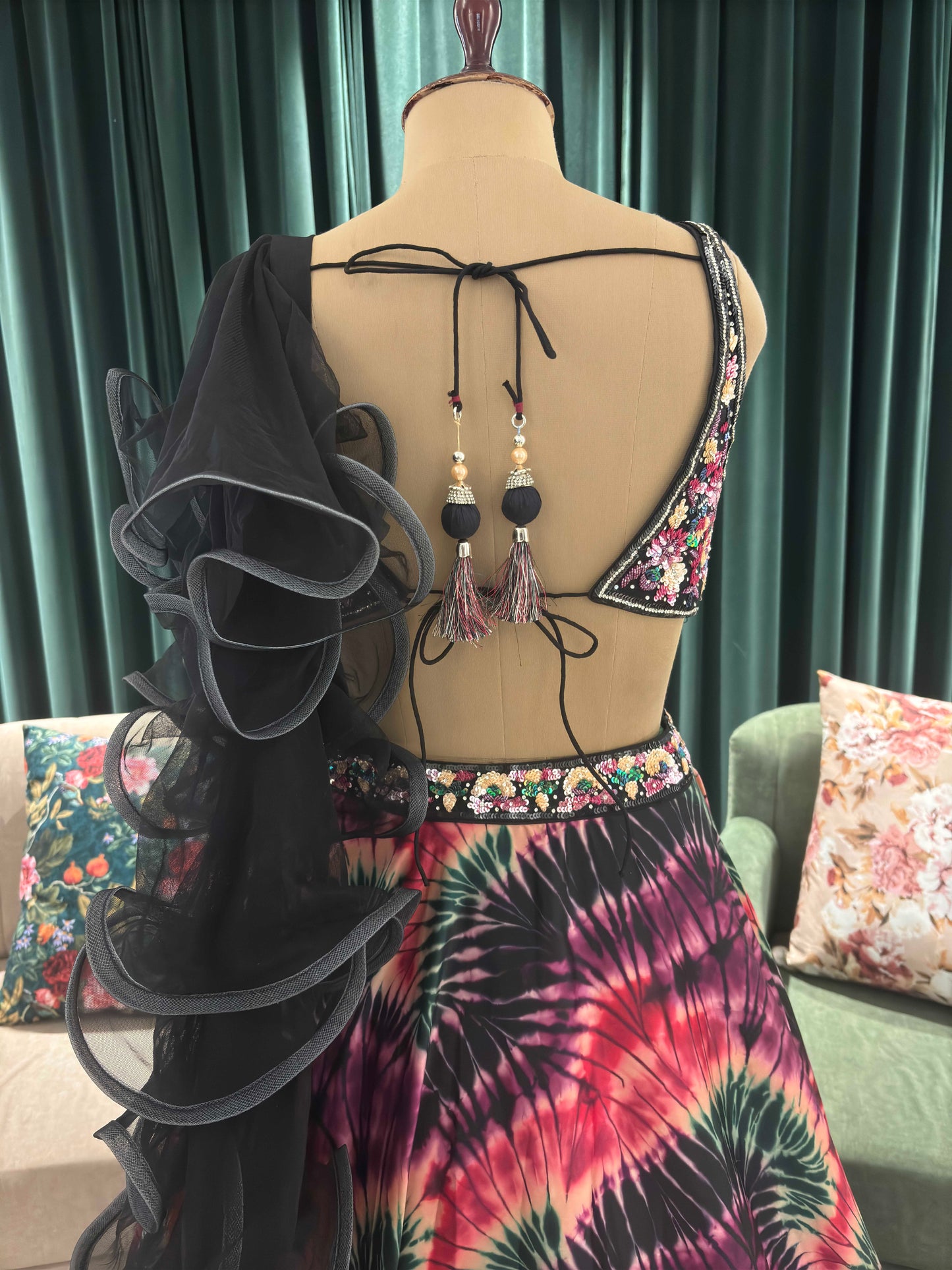 Micro-Velvet Multi Colour Lehenga with Designer Blouse