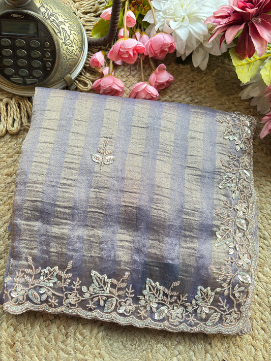 Lavender Designer Saree with Embellished Border & Sequin Detailing